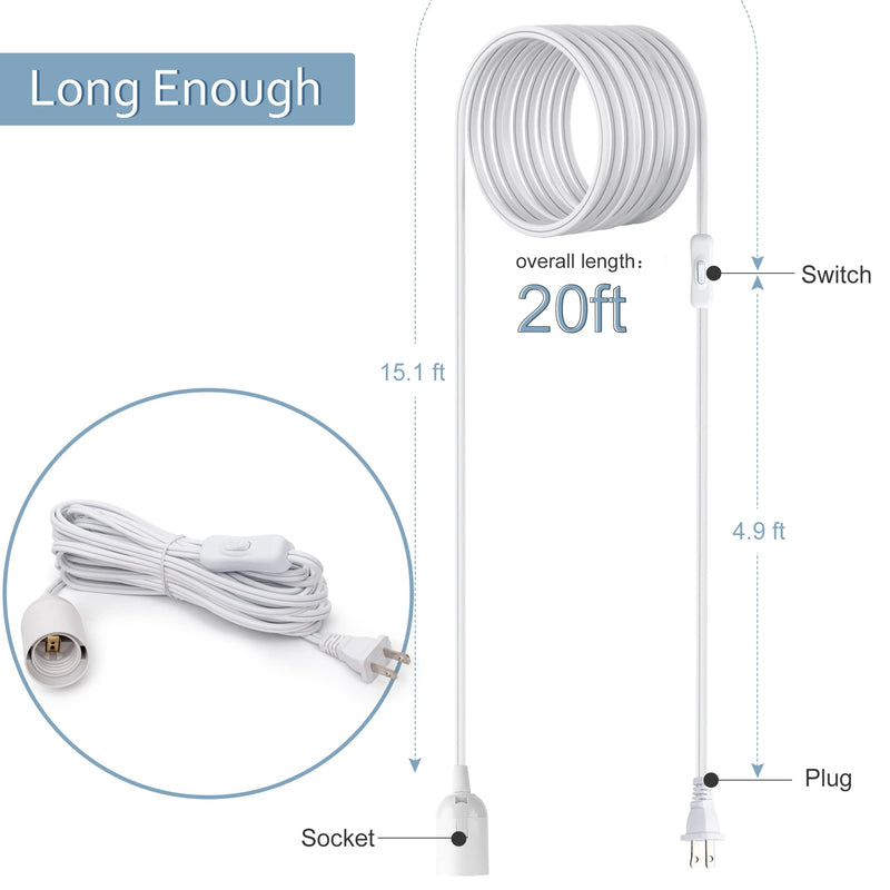[Australia - AusPower] - JACKYLED 20Ft UL Approval Extension Hanging Lantern Pendant Light Lamp Cord Cable 360W Suitable for E26 E27 Socket with On/Off Switch for Paper Lantern 1 