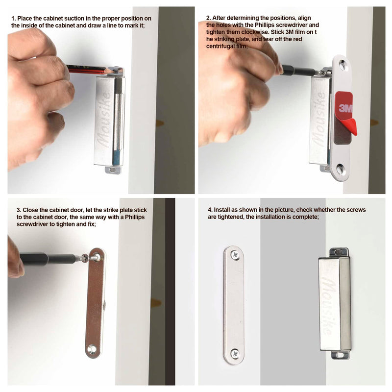 Mousike Magnetic Door Catch，70lb Stainless Steel Cabinet Door Magnets with Strong Magnetic for Kitchen Cupboard Wardrobe Closet Cabinet Door Drawer Latch (3.8"70 lbs(10 Pack)) 70lb-10Pack Silver