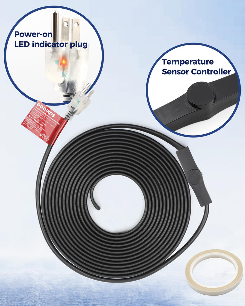 6FT Heat Tape for Water Pipes Electric Heat Tape for Water Pipe Freeze Protection, Heat Cable for Water Pipes Self-Regulating Heating Cable for Metal and Plastic Pipes, 8W/FT, 120V 6ft
