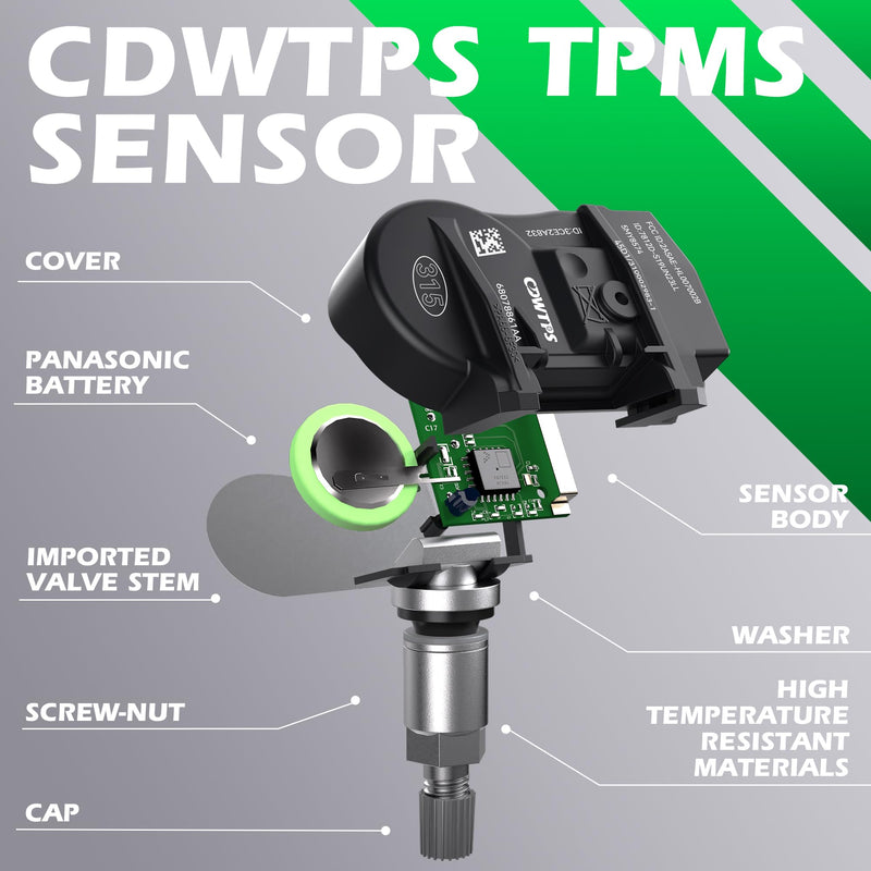 CDWTPS TPMS Sensor for 2006-2010 Chrysler| Dodge| Jeep,315MHZ Tire Pressure Monitor System Replaces# 56053030AC 56029481AB 56029359AB 4-Pack