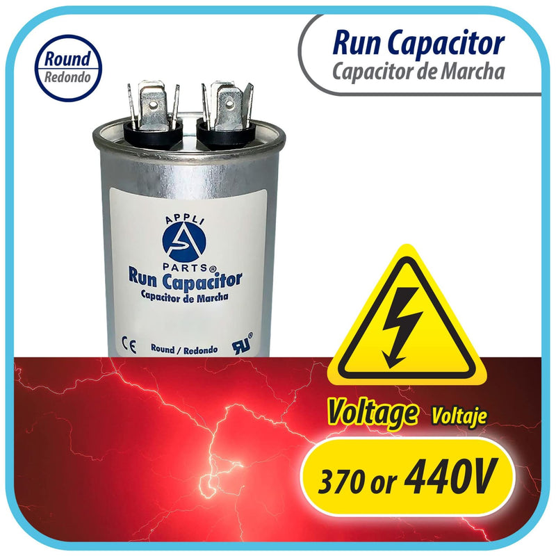 [Australia - AusPower] - Appli Parts Run Capacitor for ac 15 Mfd uF (microfarads) 370 VAC or 450 VAC CBB65 Round Universal fit for hvac and other applications 3 in High 1-5/8 in Wide CON-15-450 