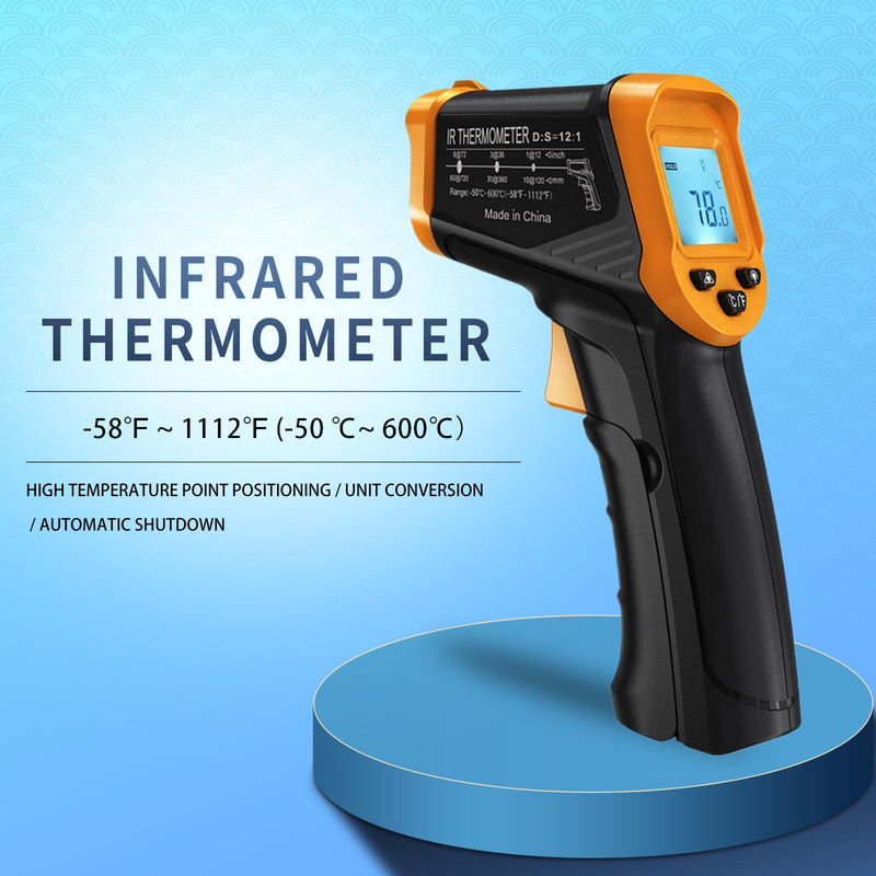 [Australia - AusPower] - Digital Infrared Thermometer Gun for Cooking,BBQ,Pizza Oven,Ir Thermometer,-58℉~1112℉(-50℃~600℃) Handheld Non Contact Heat Laser Temperature Gun (Not for Human) -58 to 1112 F Thermometer Gun A 