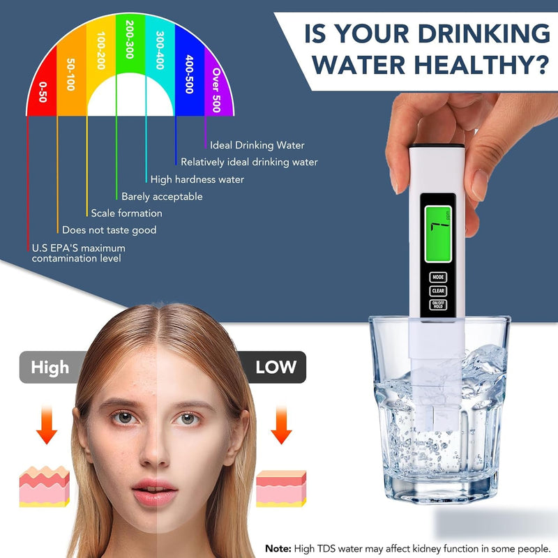 [Australia - AusPower] - TDS Meter, 3 in 1 TDS, EC & Temperature Meter, Accurate Reliable PPM Meter, Digital Water Testing Kits for Drinking Water Quality White+Black 