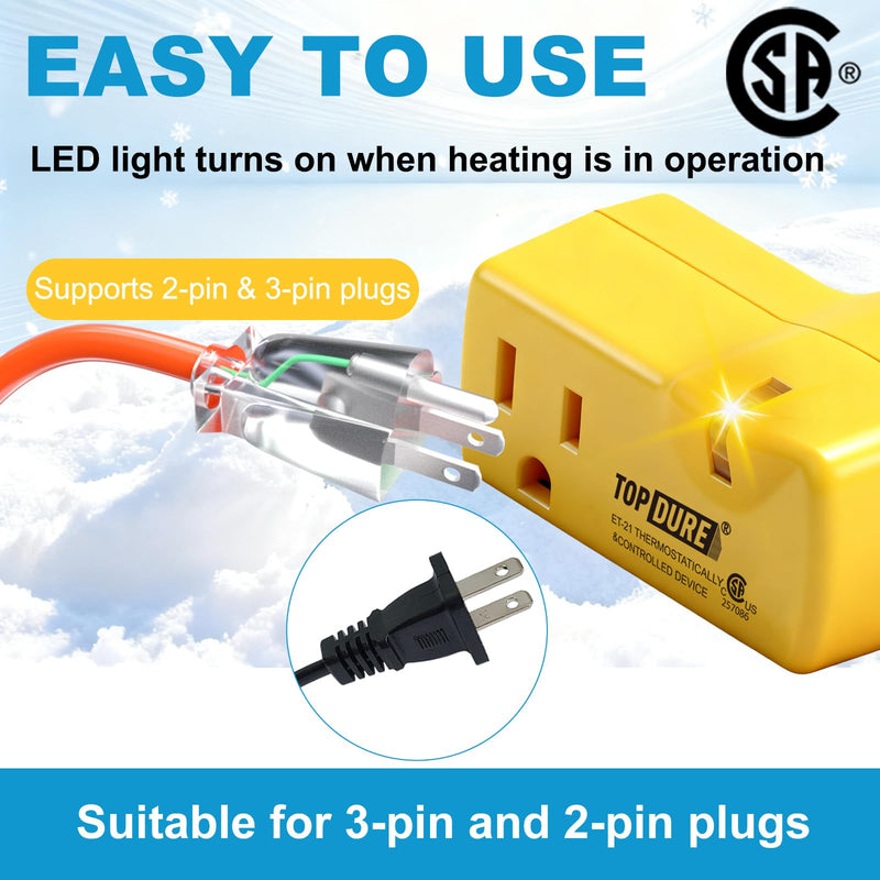 Thermostat Plug Outlet for Heat Cables, Temperature Controlled Outlet with Auto On at 38℉/Off at 50℉, Ideal for Pipes, Greenhouses, Well Houses, 3pcs 21-3