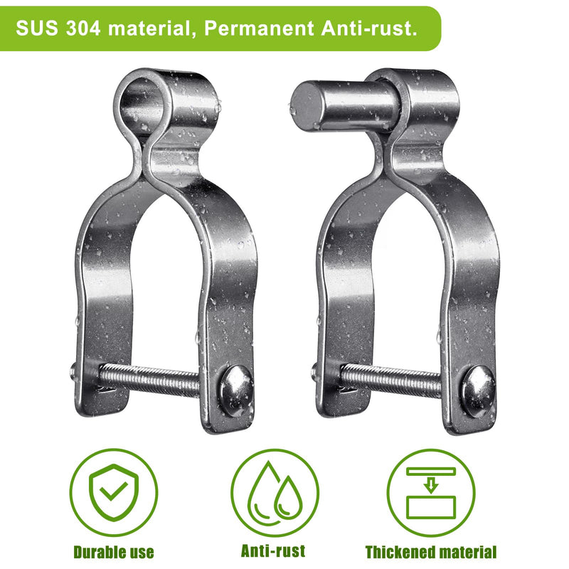 Insaga 2 Pack 1-7/8" Heavy Duty Chain Link Fence Gate Hinges, 304 Stainless Steel T-Post & Pipe Gate Hinge Kit with Frame and Post Brackets, Bolts & Nuts Included for Farm, Cattle, and Chain Link Gate Light Weight 1-7/8''-2Pack