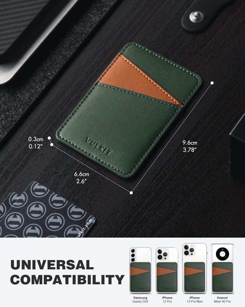 [Australia - AusPower] - VULKIT Phone Card Holder Wallet Leather Adhesive Pocket RFID Blocking Credit Card Sleeves Stick Back of Phone Smartphones Green 