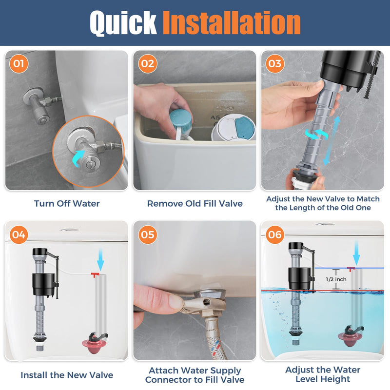 Universal Toilet Flusher Replacement Kit, Water-Saving & Height Adjustable Fill Valve, 2-Inch Flapper, Toilet Handle Lever, Quiet & Anti-Siphon Toilet Repair Kit Inside Tank (Red, 1-Pack) Red