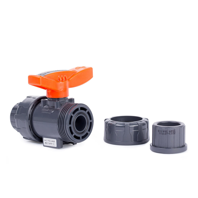 [Australia - AusPower] - Kaplan 3/4" PVC True Union Ball Valve with Full Port, ASTM F1970, EPDM O-Rings and reversible PTFE Seats, rated at 200 PSI @73F, gray, 3/4 inch Socket (3/4") 0.75 Inch 