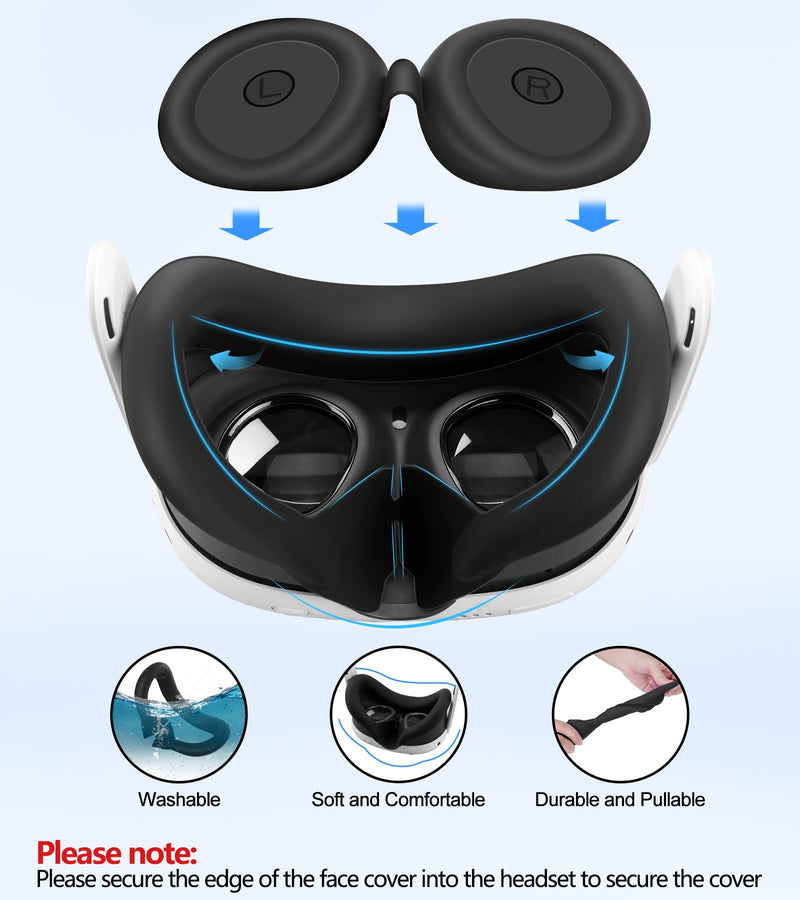 [Australia - AusPower] - Silicone Cover Set Compatible with Oculus/Meta Quest 3, VR Accessories Protective Cover Includes Controller Grips, Front Shell Headset Cover and Face Cover (Black) Black 