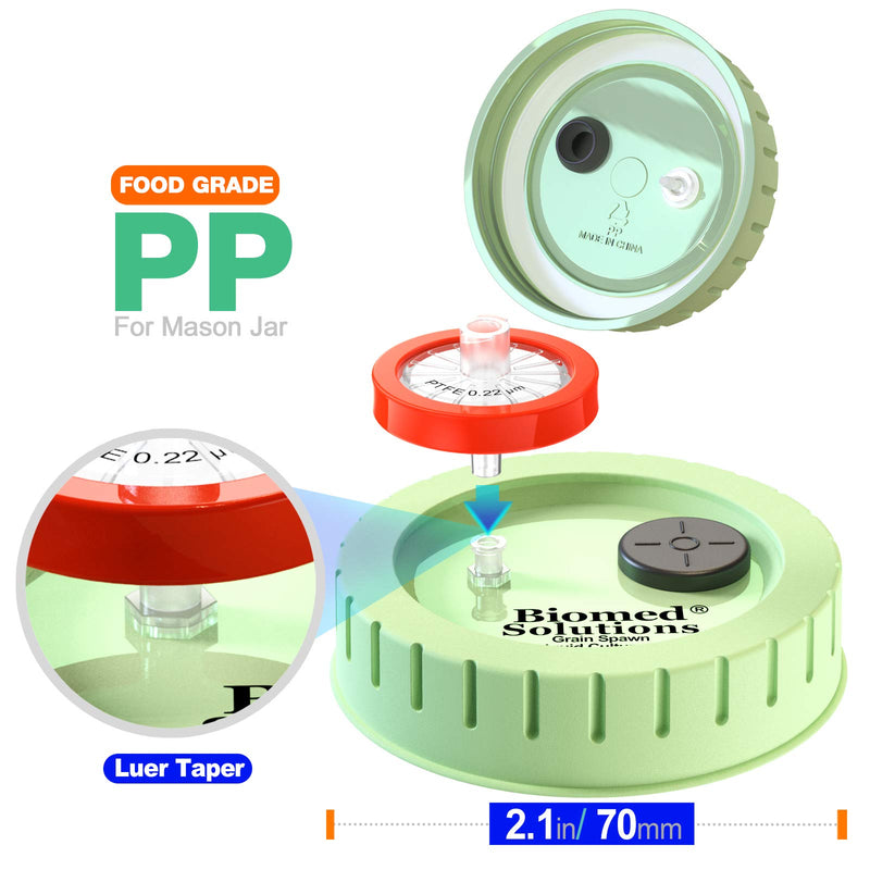 [Australia - AusPower] - 6 x Mushroom Culture Lids Regular Mouth Lid with 0.2 Micron PTFE Syringe Filter and 20mm Self Healing Injection Ports for Mushroom Growing Mycology 