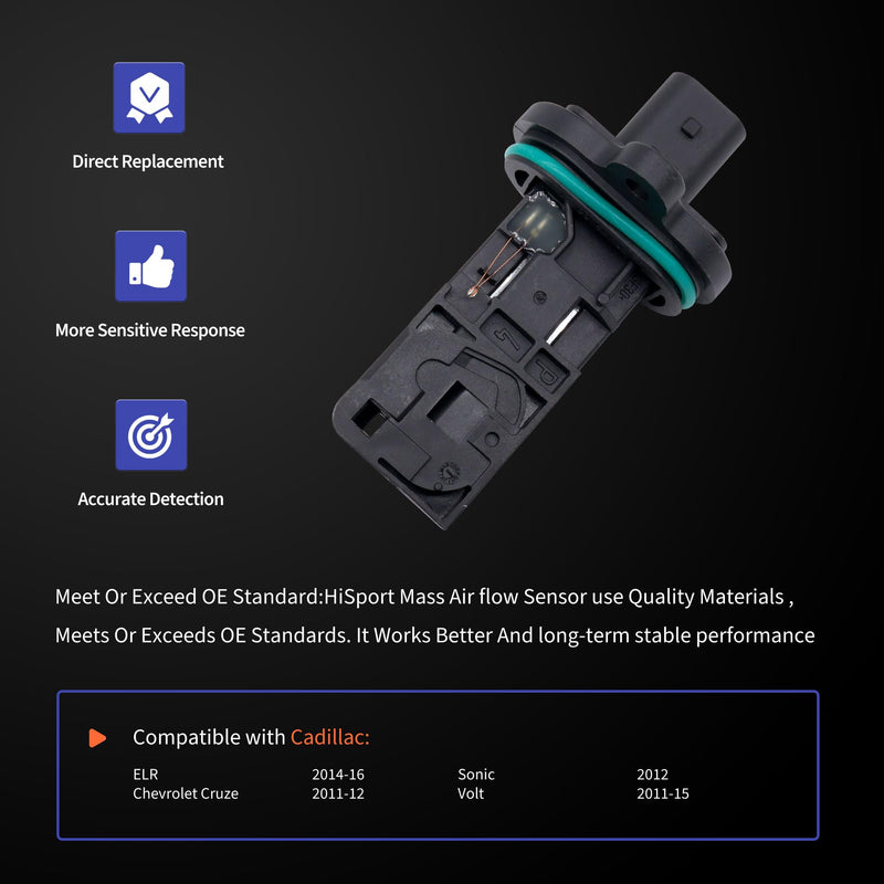 HiSport Mass Air Flow Sensor Compatible with Chevrolet Cadillac ELR Cruze Orlando Sonic Volt 2011-2015 Replaces 0280218254 0280218255 13301682