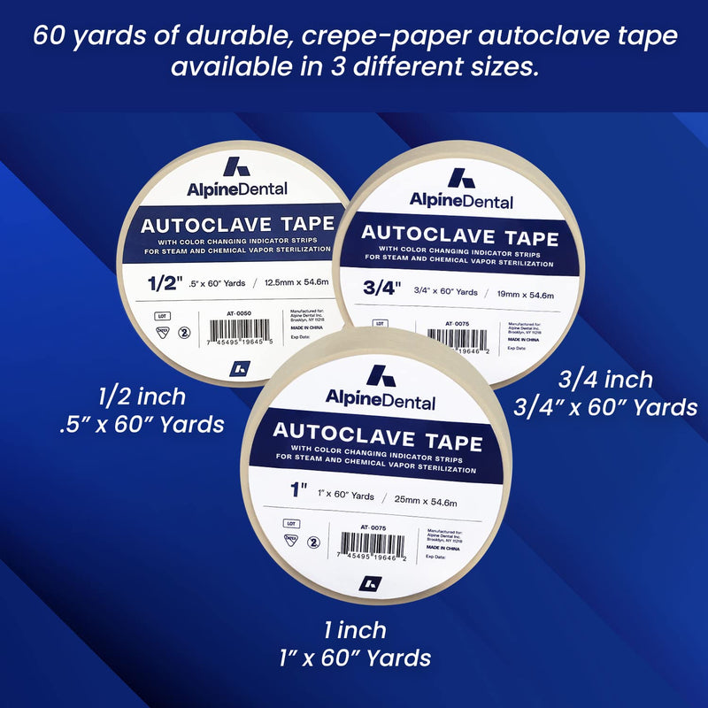 60 Yd. Roll of Autoclave Tape 1/2"  Indicates Sterilization for Dental Tools, Surgical Instruments & Tattoo Accessories  Heat Tape for Chemical, Dry Heat & Autoclave Sterilizers 1/2"