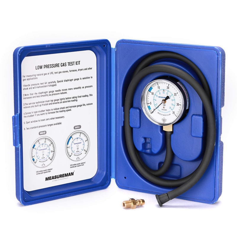 MEASUREMAN Natural Gas or LP Gas Manifold Pressure Test Kit, 0-35 "W.C., 1/4" NPT, 40" Length Hose 0-10inH2O Pressure Test Kit