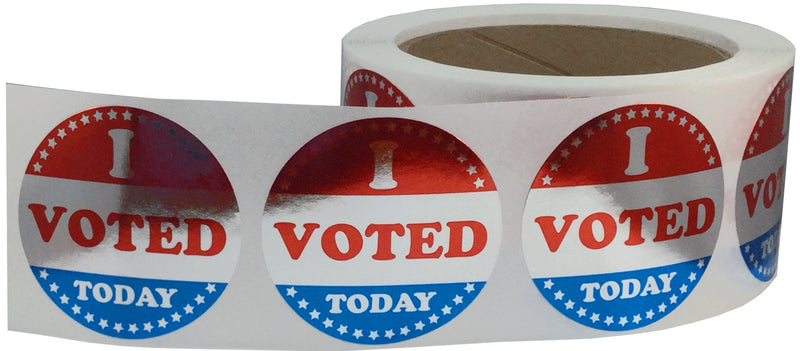 Metallic Silver I Voted Today Stickers, 2" Inch Round Adhesive, 500 Labels per Roll - Eye-Catching Voting Labels for Election Events and Polling Stations