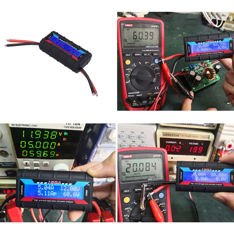 [Australia - AusPower] - 150A RC Watt Meter Analyzer High Precision with Backlight Digital LCD Screen for voltage (V) current (A) Power (W) Charge(Ah) and Energy (Wh) Measurement (150A) -DC 0-60V Volt Amp Wattage Checker 