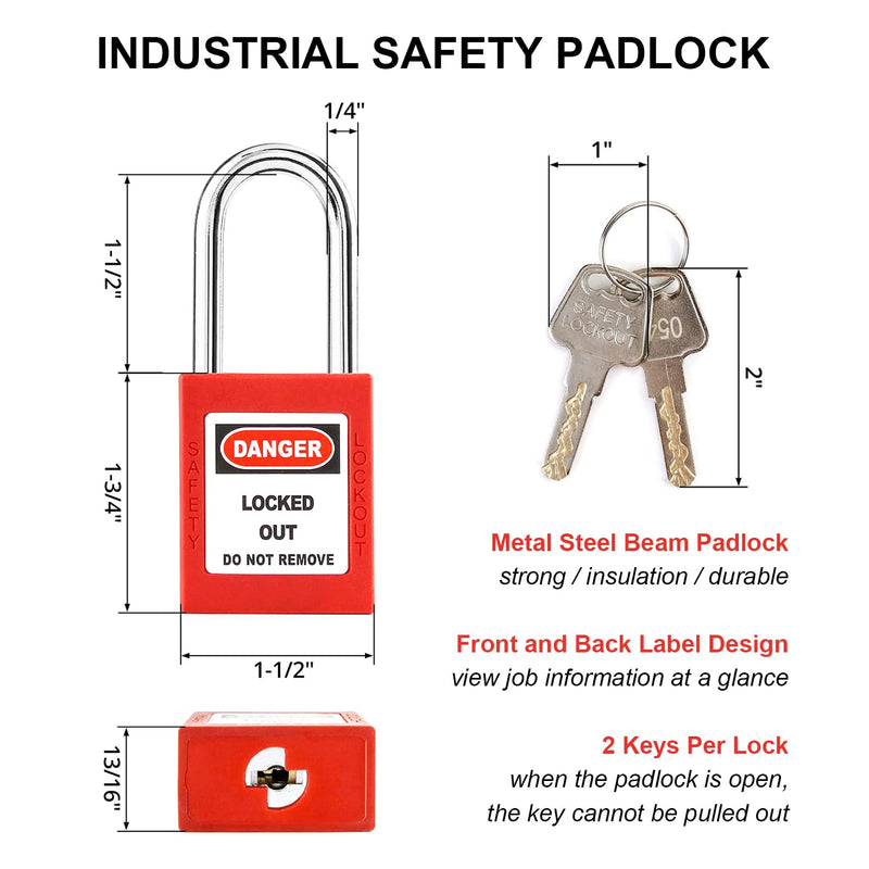 [Australia - AusPower] - Gate Valve Lockout and Safety Padlock, 1Set, Hose Bib Lock for Outdoor Faucet Knob/Water Spigot/Propane Tank, 1 to 2-1/2 in Dia Valve Handles, Plastic Red Secure Lock Device for Outside Garden Valve Valve Lockout and Safety Padlock 1 Set 