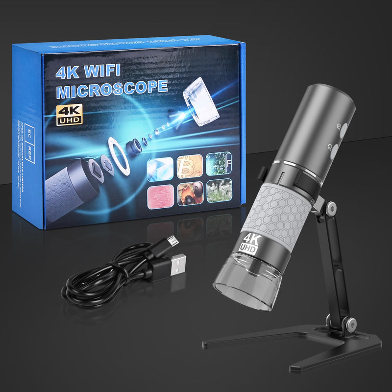 [Australia - AusPower] - Wireless Digital Microscope 4K HD Wi-Fi Microscope Camera Digital Magnifier Compatible for iPhone, Android Phones and PC (Black) Black 