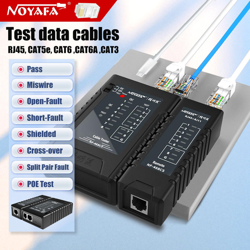 [Australia - AusPower] - NOYAFA Network Cable Tester for RJ45, RJ11, RJ12 /Cat5, Cat5e, Cat6, Cat6a, Cat7, Phone Line Cat3, Ethernet Tester, LAN Cable Test Tool (Black) Black 