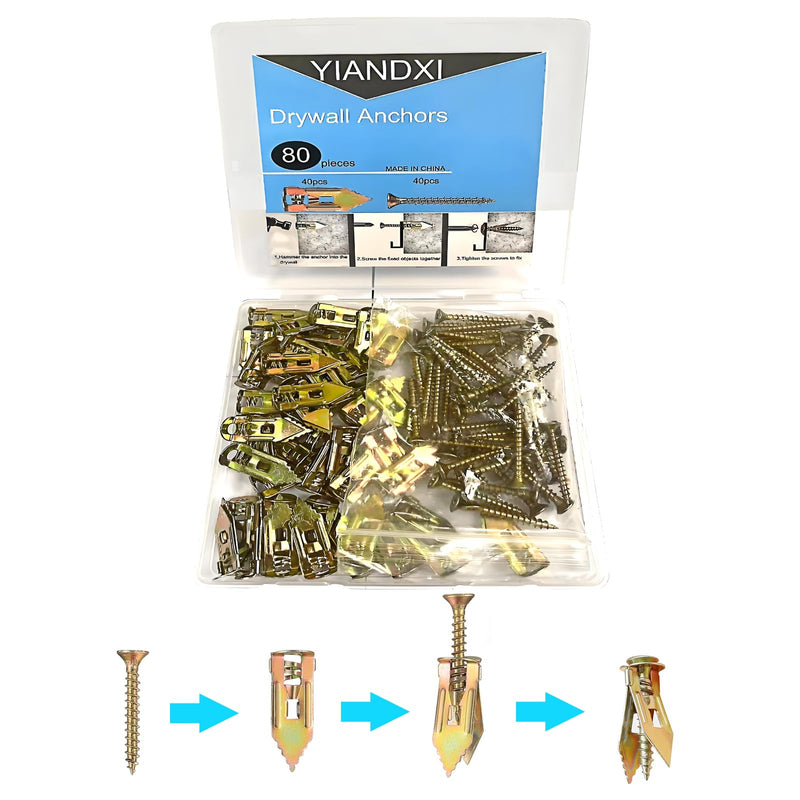[Australia - AusPower] - 80 Pcs Metal Expansion Bolt for Drywall,Upgrade The Drywall Anchors,No Drill or Holes in Wall,Easy to Install and Widely Applied,40 Sheetrock Anchors & 40 Self Tapping Screws 