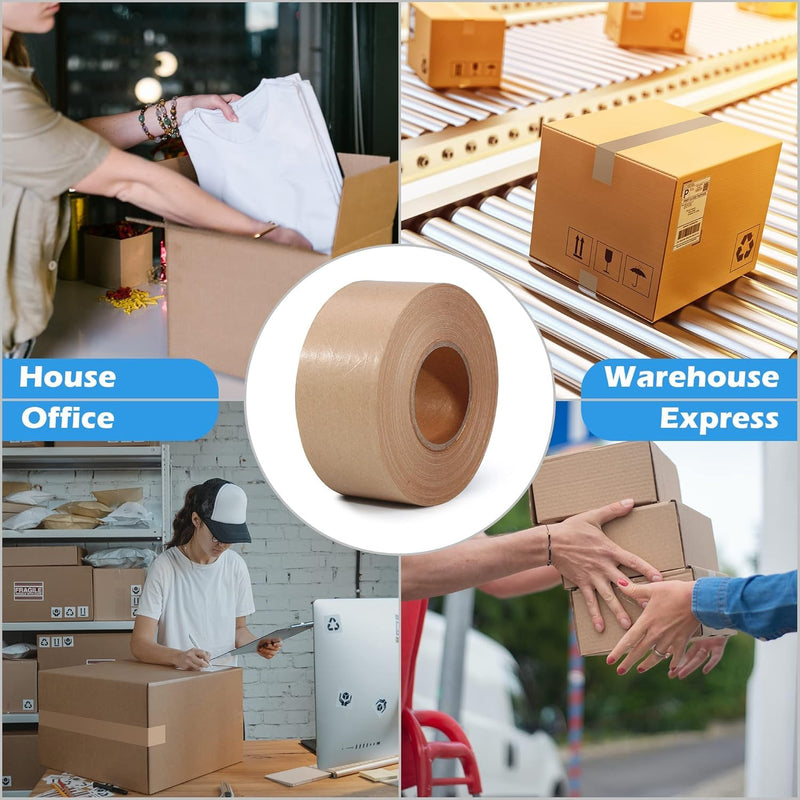 LLPT Kraft Paper Gummed Tape 1.97” x 110 Yards 1 Pack Reinforced Fiberglass Water Activated Kraft Tape Brown Packing Tape Heavy Duty for Mailing Shipping Sealing Boxes (PGB50110R01) 1.97" x 110 yds