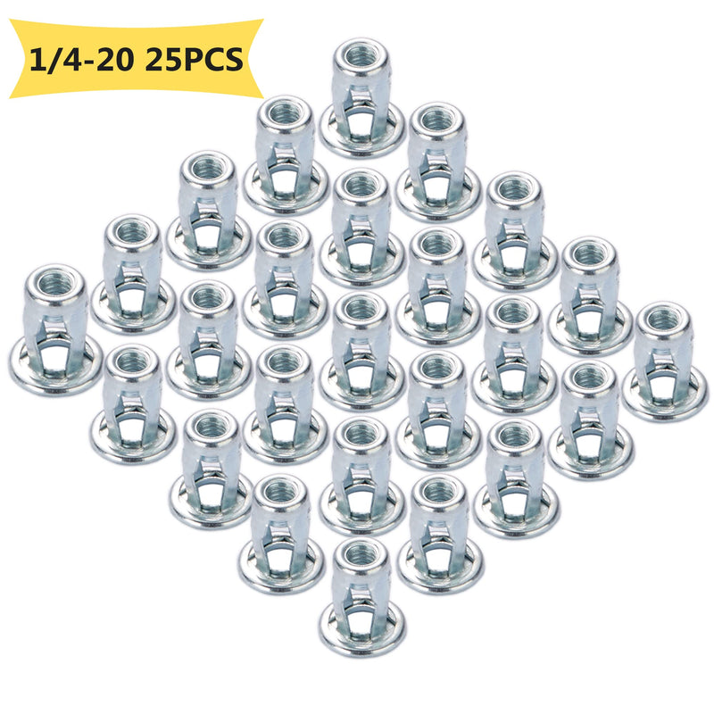 [Australia - AusPower] - 25 Pcs 1/4-20 Jack Nut Threaded Insert Petal Nuts Nutserts Jacknut Srew Anchor Spider Rivnut Blind for Plastic Polywood Pressboard Hardboard Steel Zinc Plate 1/4-20-25PCS-Steel 