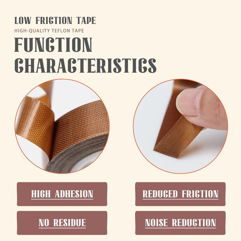 MEBMIK 1 Roll 1/2 Inch x 33 Feet Low Friction Drawer Slide Tape - Squeak Resistant, Abrasion Resistant Surface Protection Tape for Wood, Cabinet, Curtain, Furniture, Brown