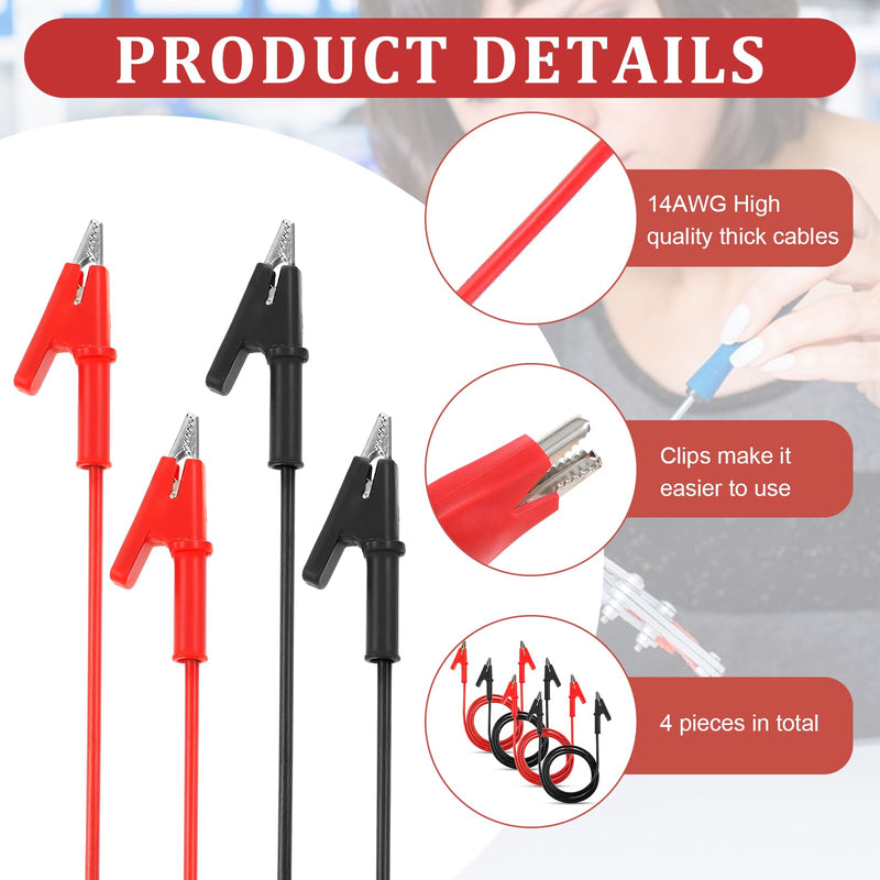 [Australia - AusPower] - Pack of 4 14 Gauge Alligator Clips with Cable Silicone Test Leads, Crocodile Clip with Wires for Multimeter, 15a Dual Ended Crocodile Wire Cable with Insulators Clips for Electrical Tests (1 M) 