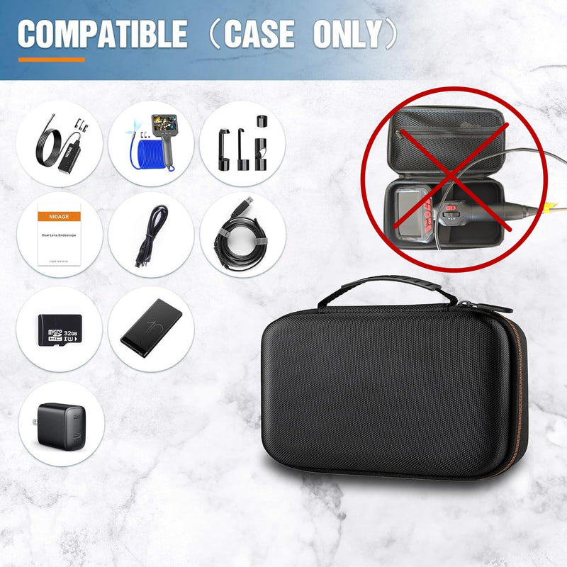 Original Endoscope Tool Case, Upgrad Large Capacity Hardshell Carrying Bag Storage Case Compatible with WiFi Borescope, 4.3in Inspection Camera with Cable Less Than 10M, Otoscope, Black Toolbox
