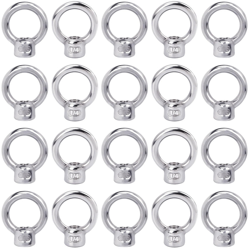 PAGOW 20 Pcs Stainless Steel 316 Lifting Eye Nut, 1/4" UNC Heavy Duty Marine Grade, Hardware Ring Shaped Eye Bolt