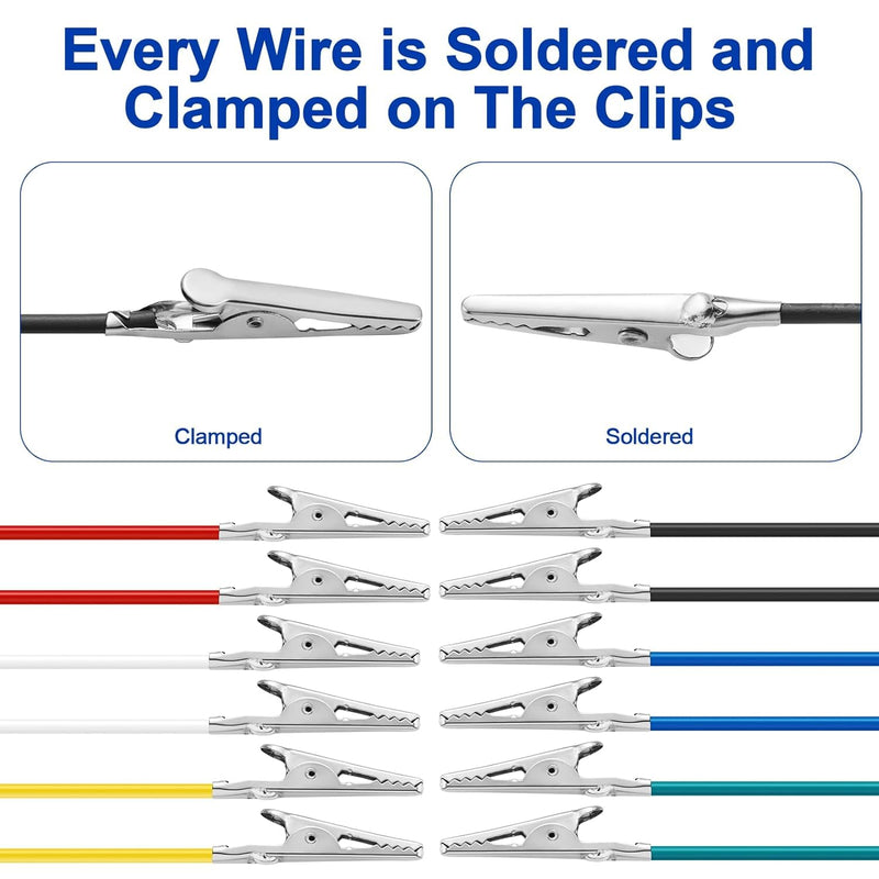 Gebildet Soldered Test Leads with Crocodile Clips Set Insulated Test Cable Double Clamps 50 cm Pack of 30 Red/Green/Yellow/Black/White-30pcs