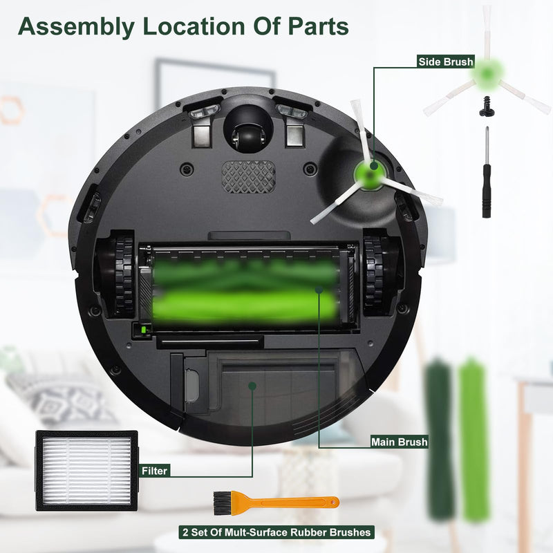 [Australia - AusPower] - Katerelis 26 Pack Compatible with E/i/j Series Replacement Parts, i2 i3 i3+ i4 i4+ i6 i6+ i7 i7+ i8 i8+/Plus e5 e6, 2 sets of multi-surfacerubber roller brush 8 filters 8 side brushes 8bags Green26 