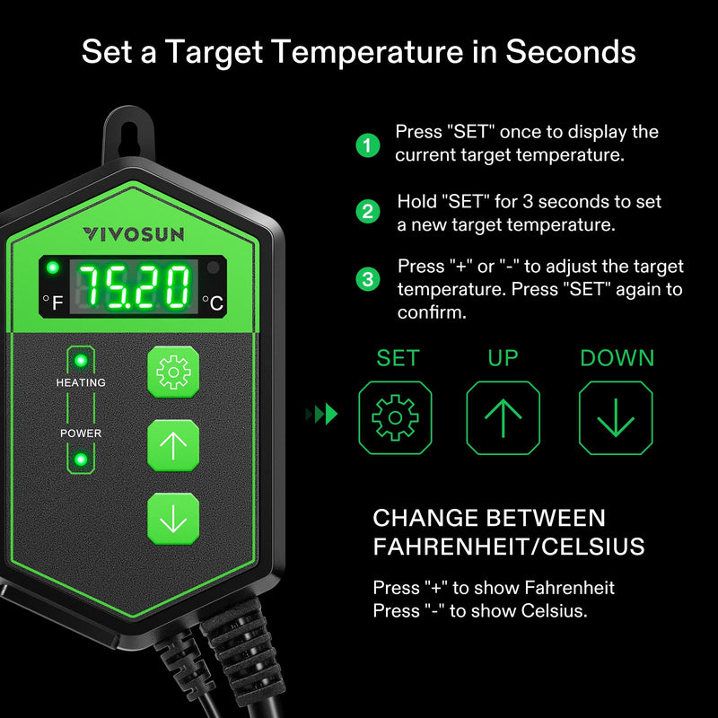 [Australia - AusPower] - VIVOSUN Digital Heat Mat Thermostat Temperature Controller, and Soil Tester, 3-in-1 Plant Moisture Meter Light and PH Tester for Home, Garden, Lawn, Farm, Indoor and Outdoor Use, Promote Plants Health 