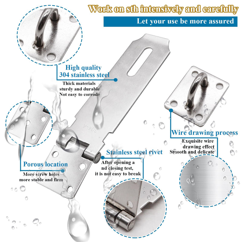 [Australia - AusPower] - 2PCS Door Locks Hasp Latch,5 Inch 304 Stainless Steel Safety Locks for Doors,Extra Thick Hasp Lock Latch with Lock, with Screws, Padlock and Combination Lock. 5inch 