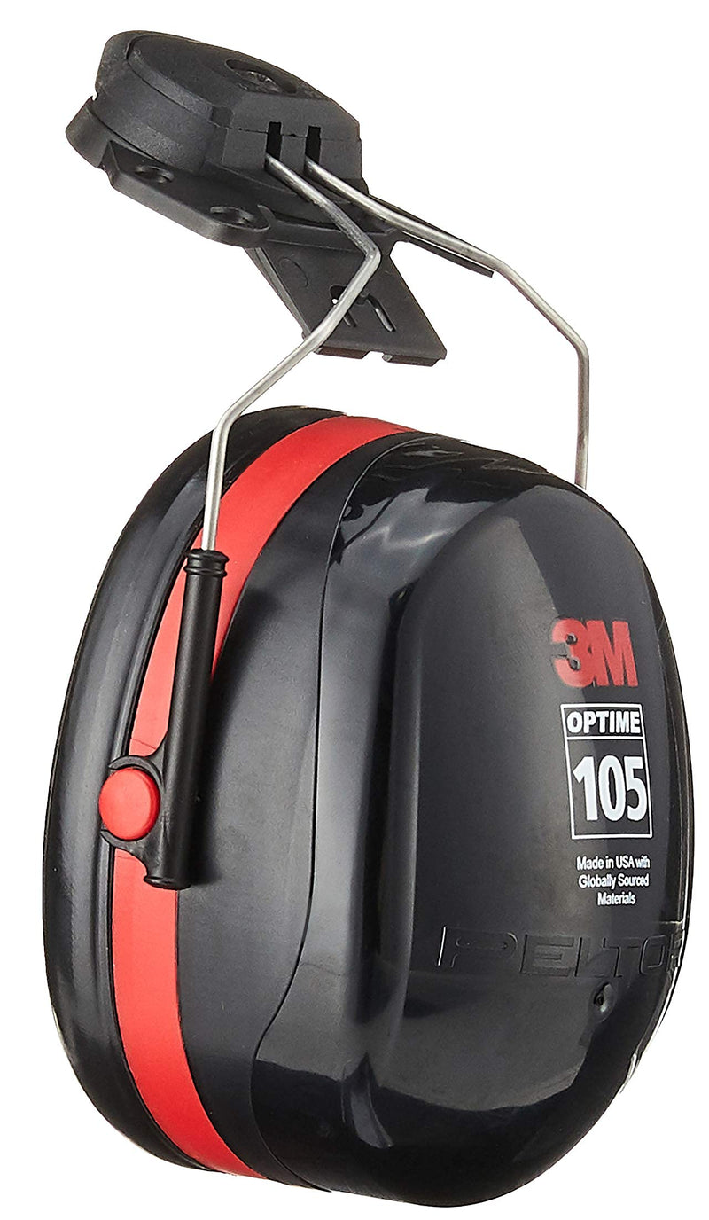 3M H10P3E Peltor Optime 105 Helmet Attachable Earmuff, Ear Protectors, Hearing Protection, NRR 27 dB, Black, Large