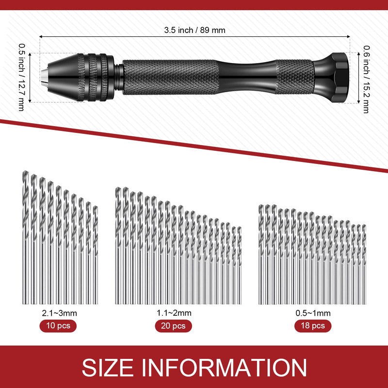 [Australia - AusPower] - 59 Pieces Hand Drill Bits Set Include 49 Pcs Metal Pin Vise Hand Drill Micro Mini Twist Drill Bits and 10 Pcs Tungsten Carbide PCB Rotary Tools for Resin Polymer Wood Craft DIY Jewelry Making Carving 