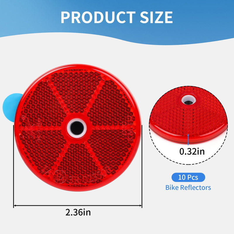 10Pcs Safety Reflectors Red Round, High Visibility Safety Reflective Strong Stick-On for Mailboxes, Driveways, Tunnels, Posts, Cars, Trailers Adhesive Type - Red