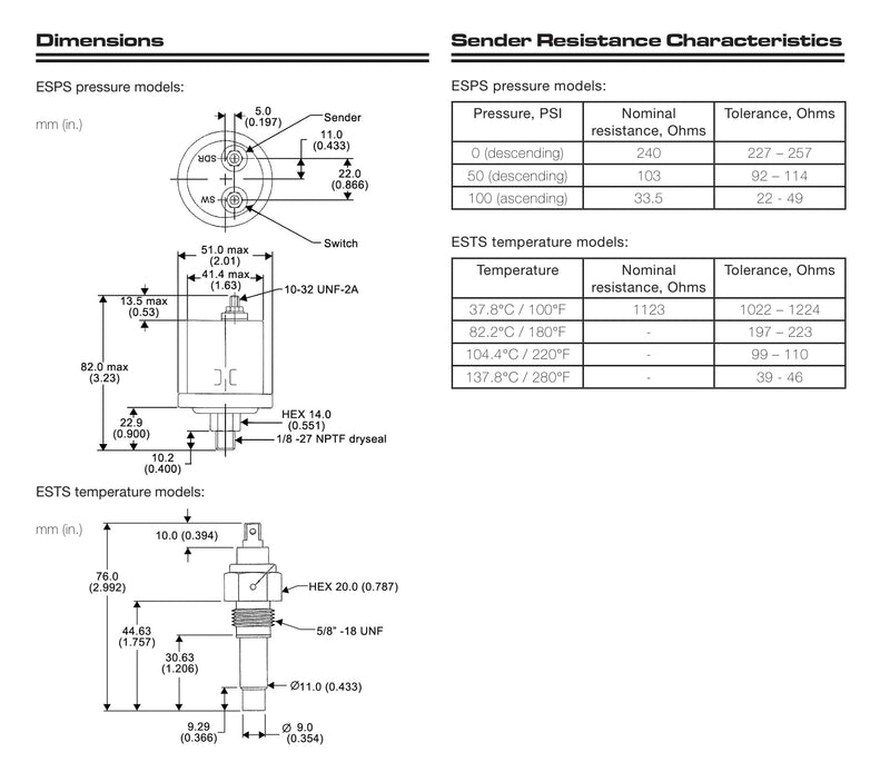 [Australia - AusPower] - Murphy by Enovation Controls ES2T-250/300-1/2 Temperature Sender (10702013) 