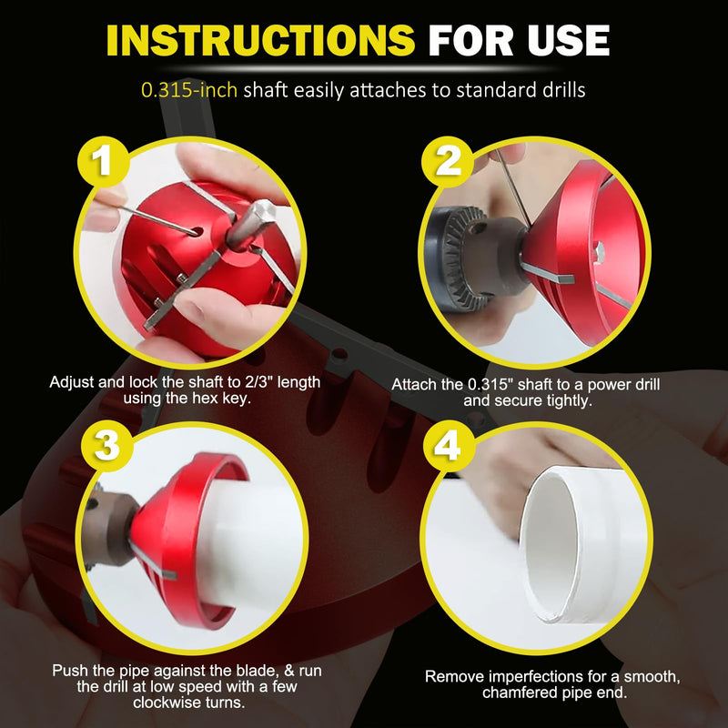 2 in 1 Inner-Outer Pipe Deburring Tool,PVC Chamfer Tool,Chamfer Reamer,Pipe Deburring Reamer Plumbing Tool for 0.75" to 3.89" PVC,CPVC, ABS, PP, PE Pipes(OD fit 0.75" to 3.5", ID fit 0.92" to 3.89")