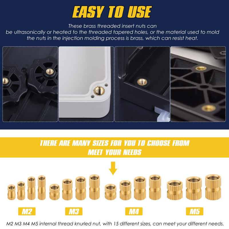 [Australia - AusPower] - 500Pcs Threaded Inserts Kit M2 M3 M4 M5 - Female Thread Heat Set Insert, Brass Knurled Thread Insert Nuts for Plastic Injection Molding(Metric) 