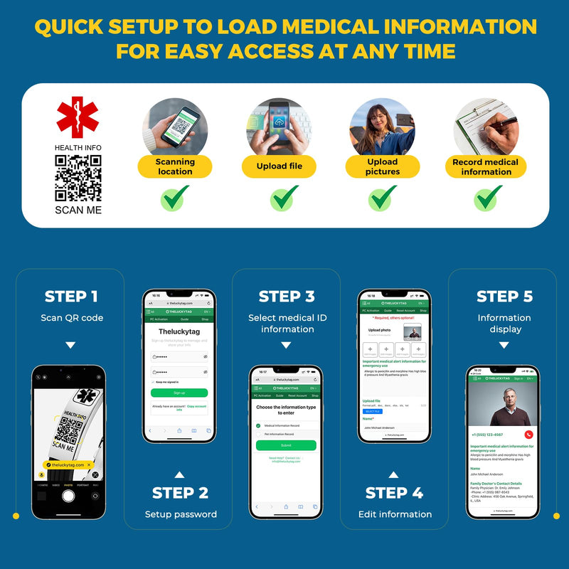 Medical Wristband with QR Code Emergency ID Silicone Waterproof Fits up to 9" Wrist Emergency Alert More Space for Sports Boys Girls Women Men 9" Butterfly Clasp - plus Black + Silver