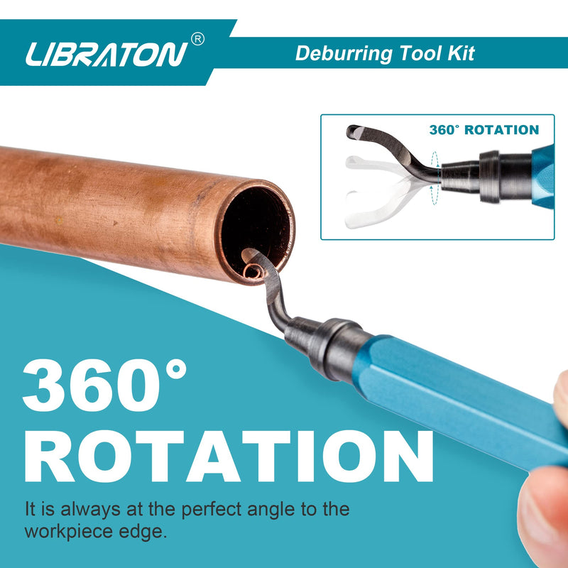 [Australia - AusPower] - Libraton Deburring Tool with 11 High Speed Steel Blades, 360 Degree Rotary Head Deburring Tool for Metal, Resin, Aluminum, Copper, Plastic, 3D Printing, Wood 11Blades(Mixed 3 Types) A 