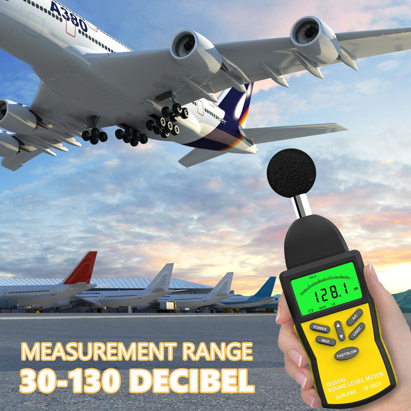 [Australia - AusPower] - Decibel Meter, 30-130 dB Digital Sound Level Meter with A/C Weighting, Backlight, Data Logging - Noise Detector SPL Meter for Home, Factory, Construction Sites 