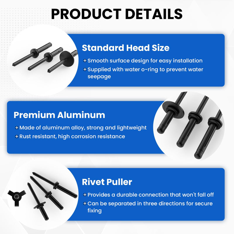 [Australia - AusPower] - 60Pcs Tri-Fold Rivets, Tri Grip Aluminum Pop Blind Rivets with Waterproof O Rings for Industries Automobiles Kayak Sailboat & Furniture 3 Sizes (3/16'' x 5/8'', 3/16'' x 4/5'', 3/16" x 1") 