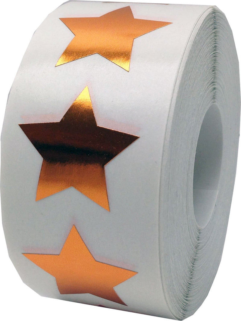 Metallic Bronze Star Shape Stickers – 1 Inch Adhesive Labels, 500 Total Stickers Per Roll Made from Metallic Plastic Material for Rewards, Crafts, Decorations, and Packaging – Made in the USA