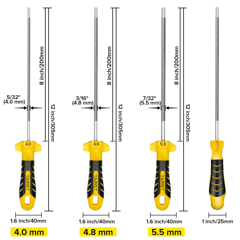 [Australia - AusPower] - TARIST Chainsaw File, 6 Pieces, File for Chainsaw with Handle - Includes 4 mm (5/32 inch), 4.8 mm (3/16 inch) and 5.5 mm (7/32 inch) Round Files, Professional Chainsaw Sharpening Files 