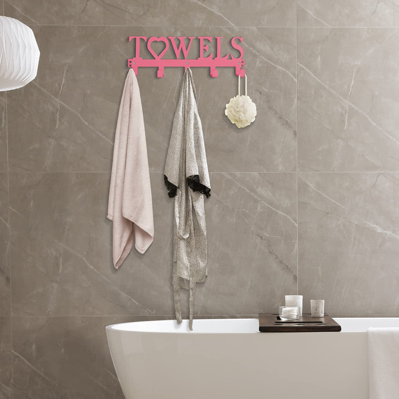 [Australia - AusPower] - Over The Door Towel Hooks, Metal Towel Racks, Heart Letter Towel Holder for Bathroom Door Hanger Hook Hanging Bath Towels, Head Towels, Robes Bathrobe Clothes, (Pink, Uppercase 5 hooks) Pink 