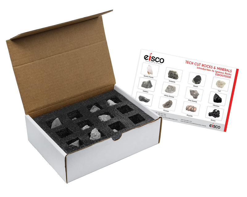 [Australia - AusPower] - EISCO 12 Piece Introduction to Igneous Rocks Kit - includes 1" Specimens - Great for Geology Classrooms & Basic Field Testing Labs - Tech Cut Rocks 