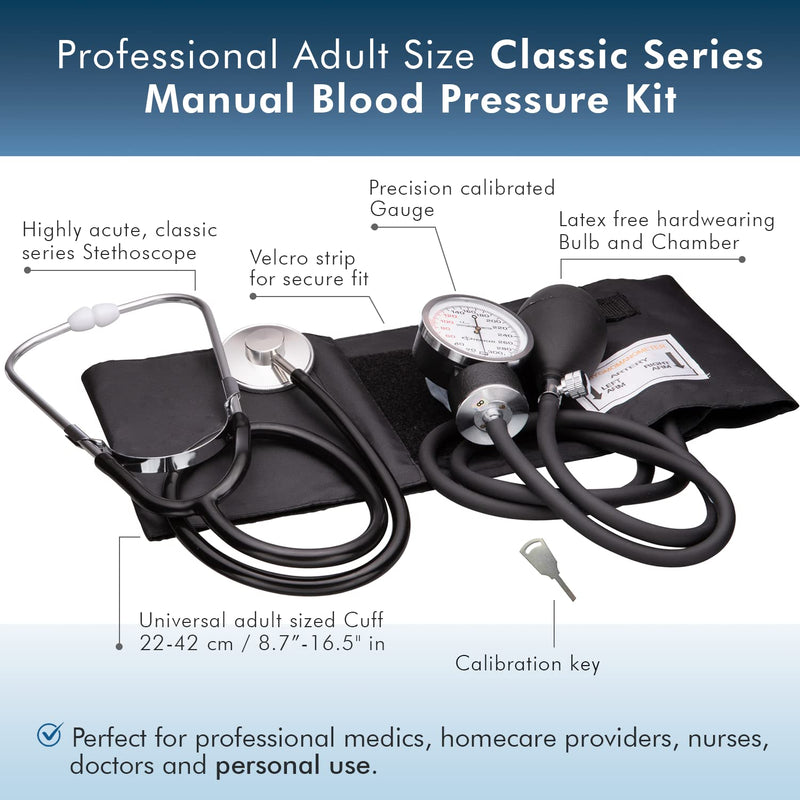 [Australia - AusPower] - NOVAMEDIC Adult Size Black Manual Blood Pressure Machine and Stethoscope Kit, BP Monitor with Adjustable Upper Arm Cuff for Monitoring High Blood Pressure, Includes Carrying Case 