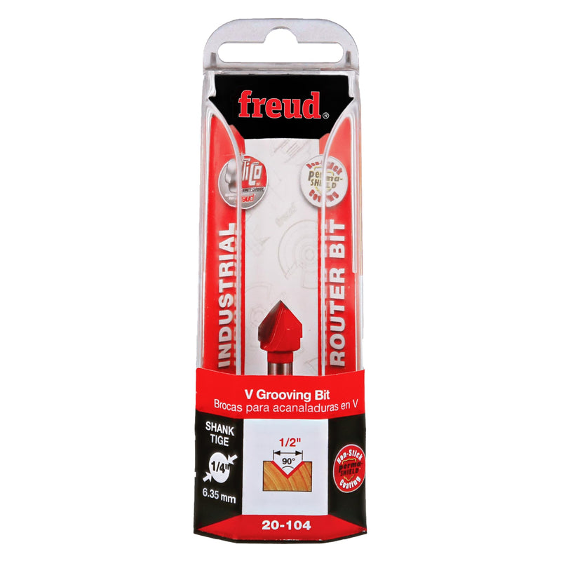 Freud 20-104: 1/2" (Dia.) 90° V Grooving Bit 1/2-inch Diameter 1/2-Inch Diameter 90-Degree V-Grooving Router Bit with 1/4-Inch Shank