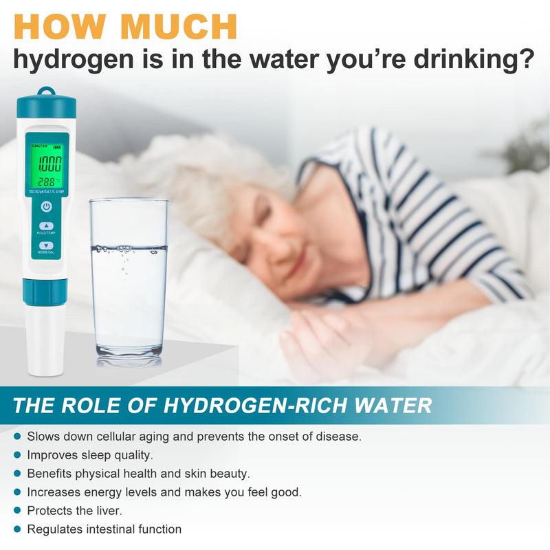 [Australia - AusPower] - PH Meter Water Quality Tester 8 in 1 TDS Meter PH/TDS/EC/ORP/S G/Salinity/ H2/ Temp Meter for Drinking Water, Pools, Hydroponics, Sea Water, Liquid Fertilizer 